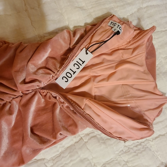 Ruched Pink Velvet Mini Dress NWT - Picture 3 of 3